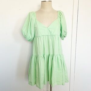 ASOS DESIGN‎ cotton tiered mini smock dress in green Size 4